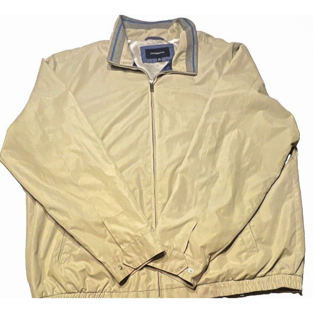 Croft & Barrow Men’s Beige Lined Windbreaker Jacket Full Zip Stand-Up XL